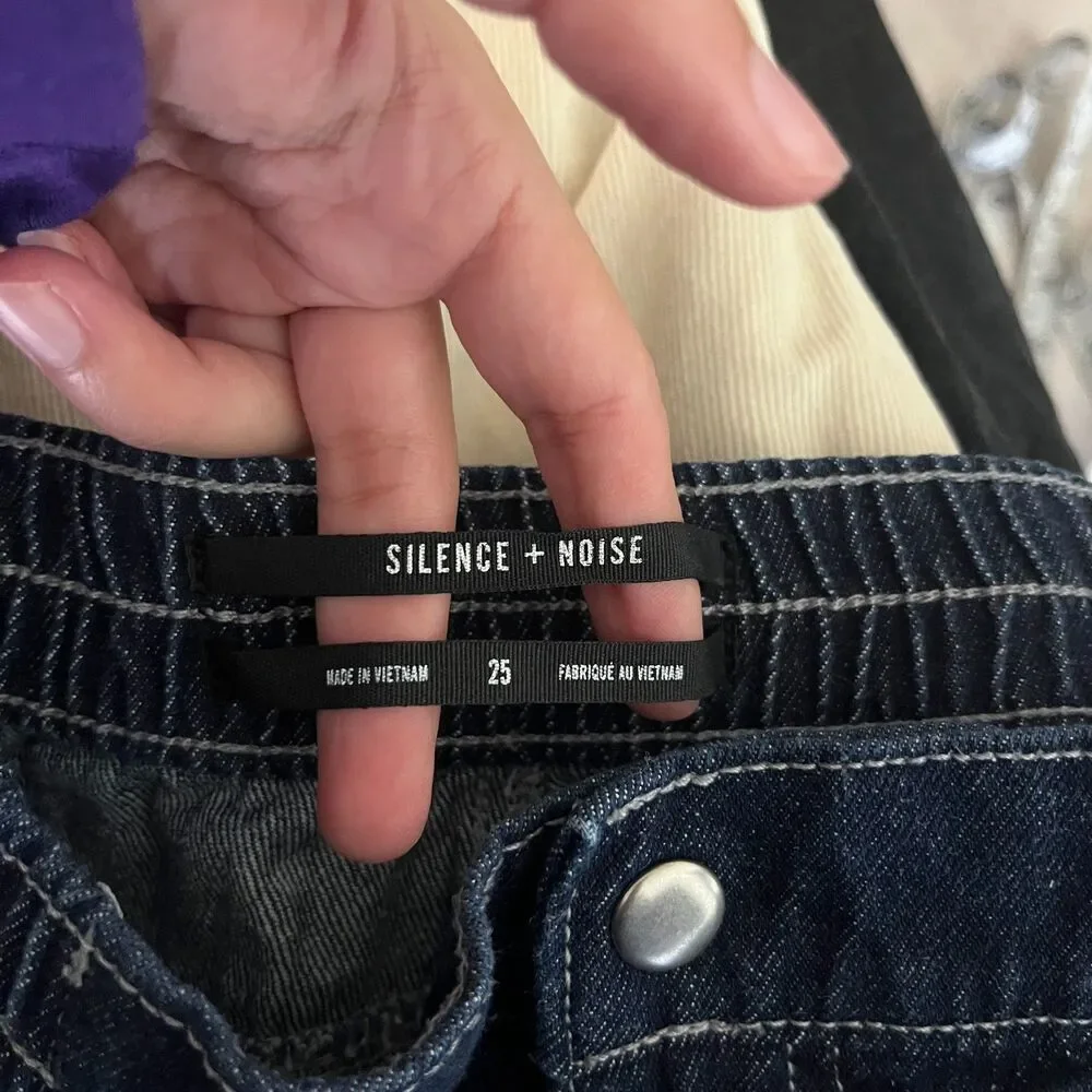 Silence + Noise Women Size 25 Cargo Baggy Jeans Straight Leg Pant Y2K Gorpcore